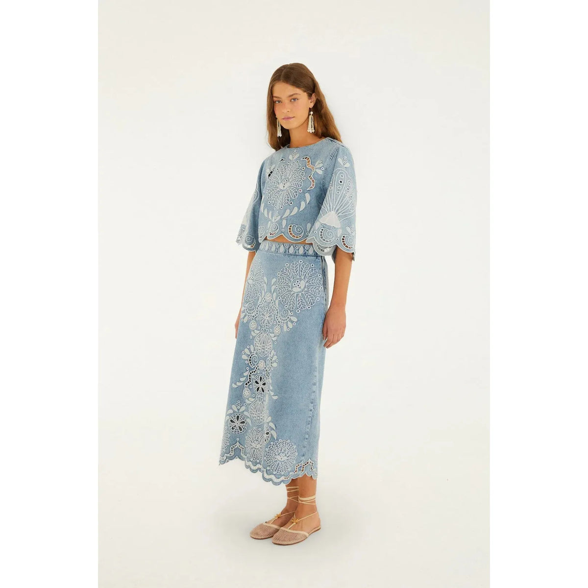 Farm Rio Richelieux Midi Skirt - Denim Farm Rio Pisces Boutique
