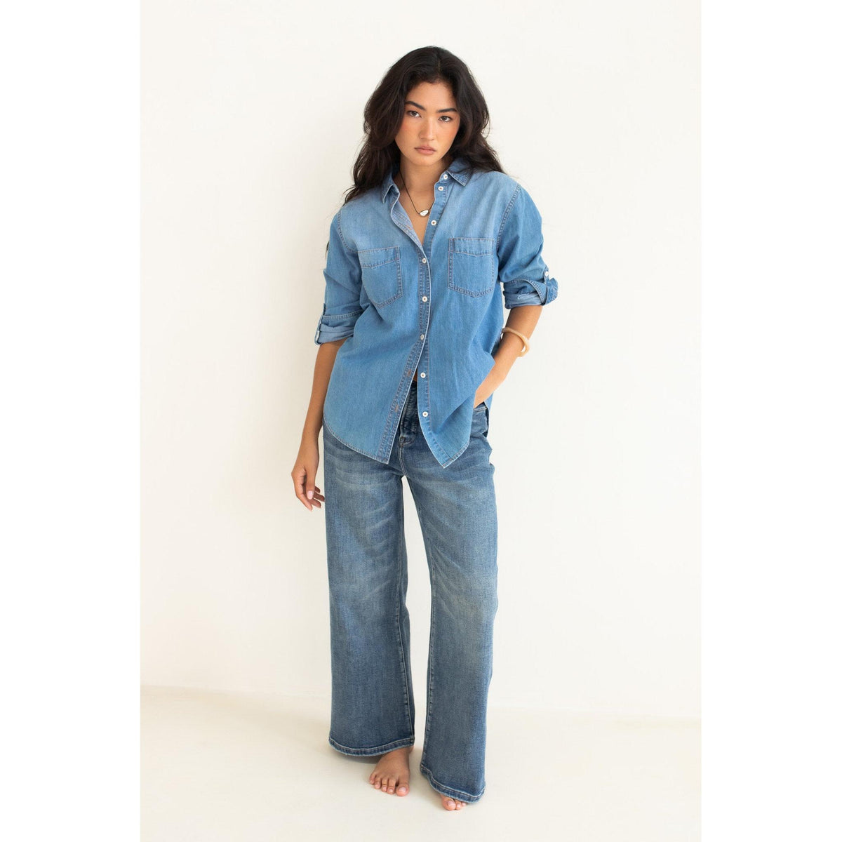 Hut Clothing Denim Shirt - Mid Wash Hut Clothing Pisces Boutique