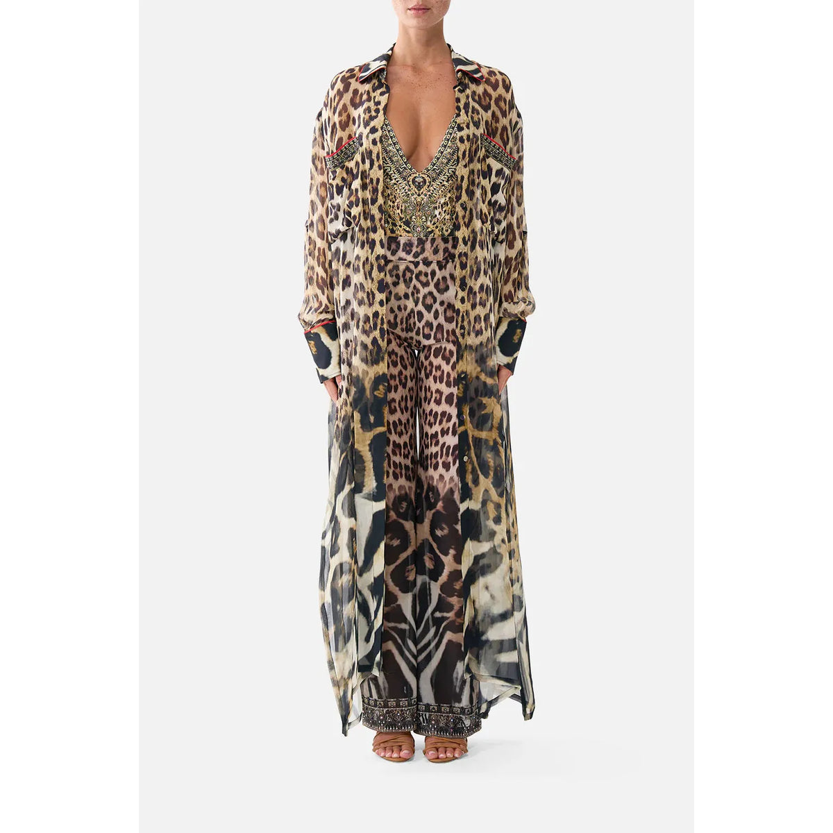 Camilla Button Front Long Dress - Leo Tigra Land Camilla Pisces Boutique
