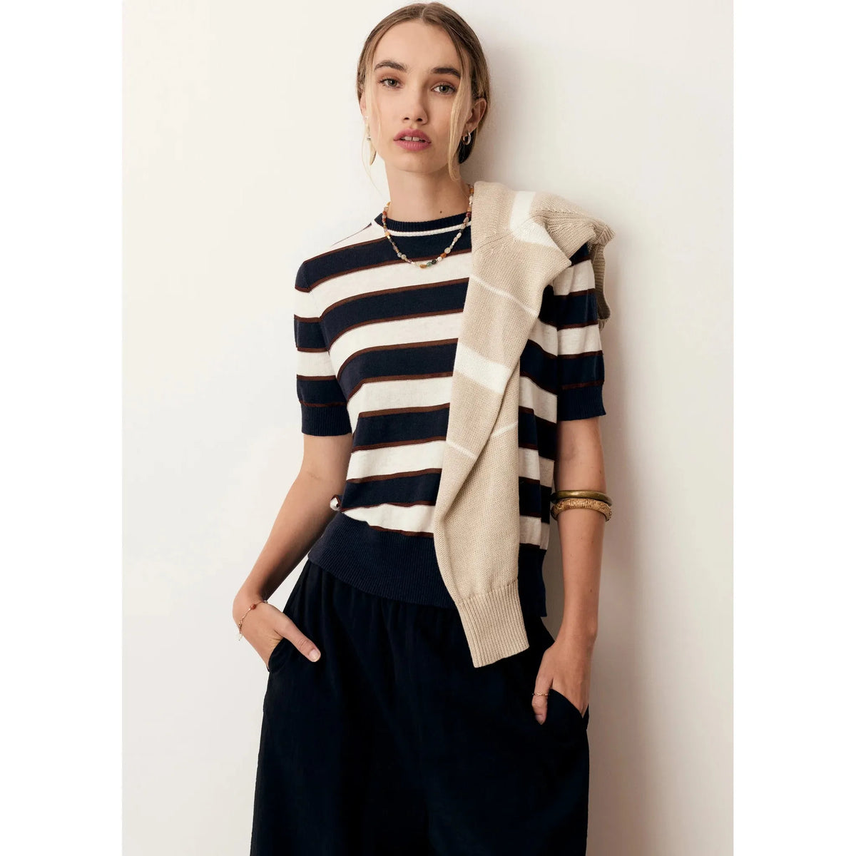 POL Darcey Stripe Knit Tee - Ink / White / Choc POL Pisces Boutique