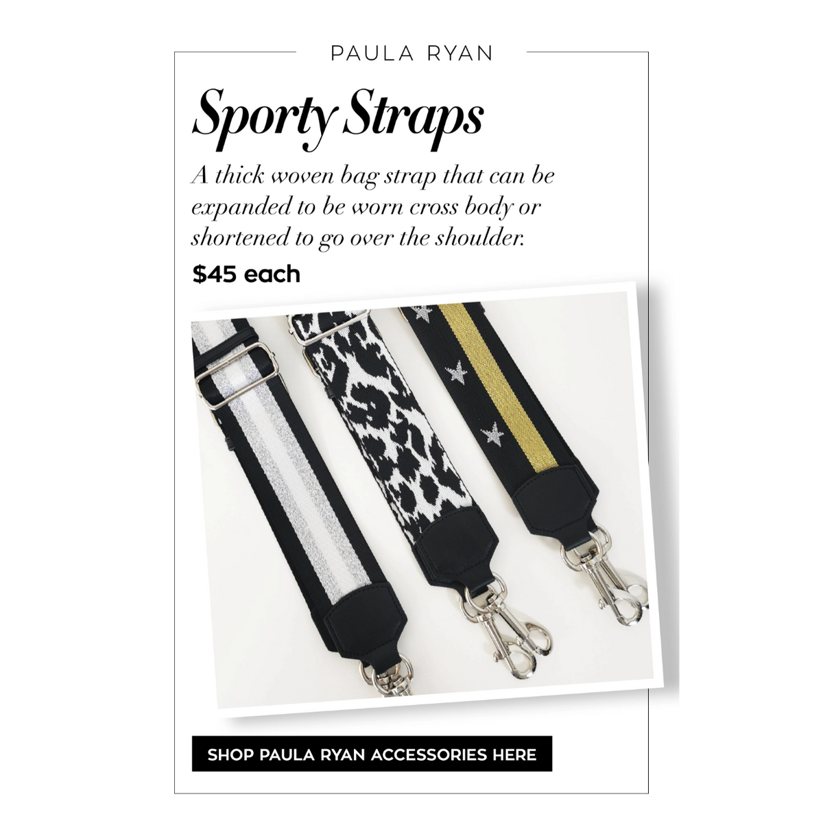Paula Ryan Shoulder Bag Strap - Black/ Nickel