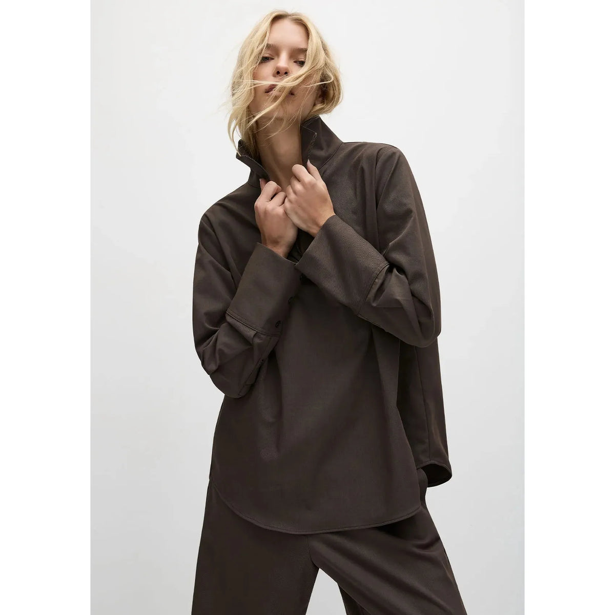 Mela Purdie Half Zip Blouse Gravitene -Leather Twill