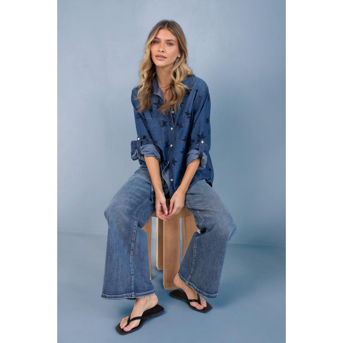 Hut Starry Denim Shirt  Hut Clothing Pisces Boutique