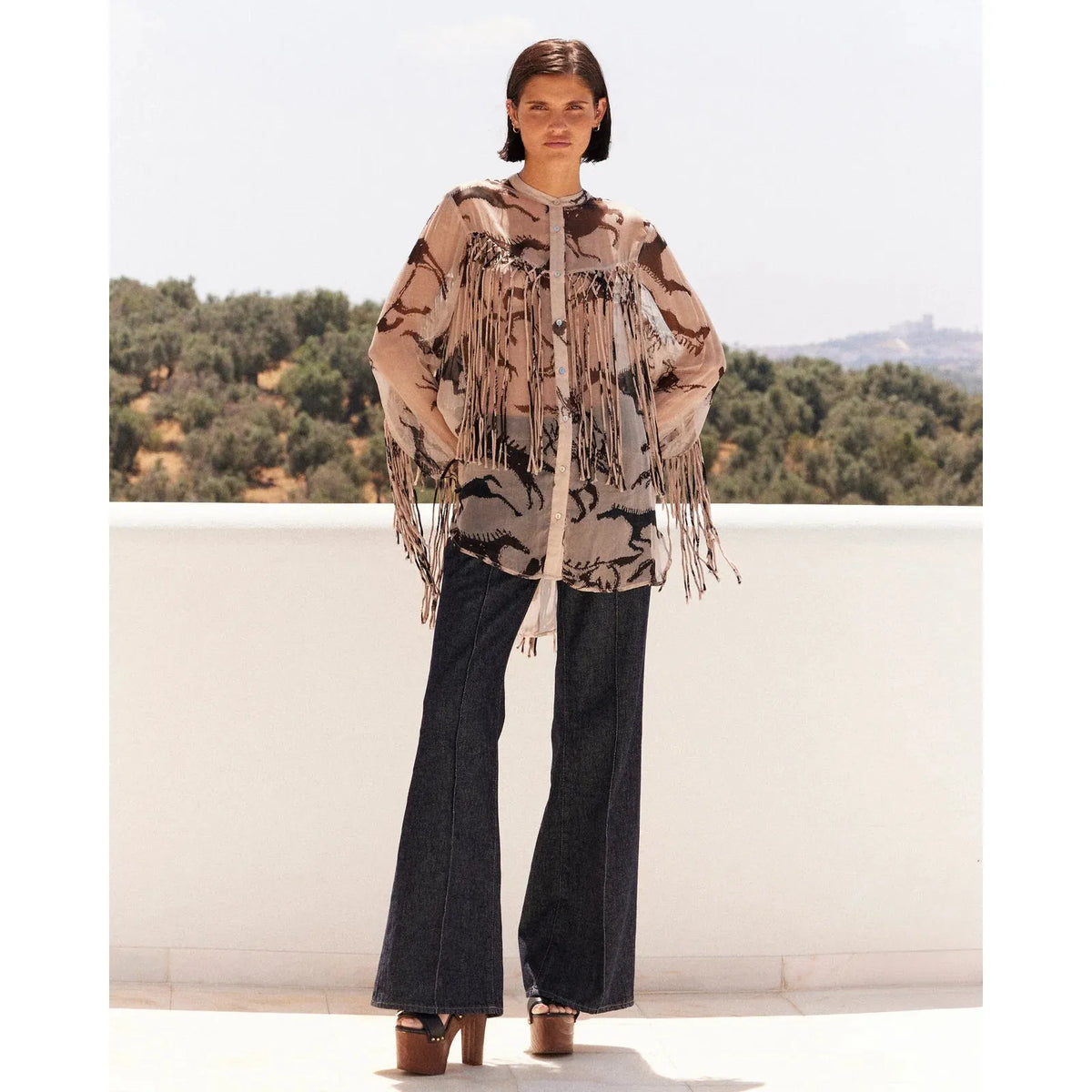 Mes Demoiselle Faustina Fancy Ride Shirt - Beige / Brown  Mes Demoiselle Pisces Boutique