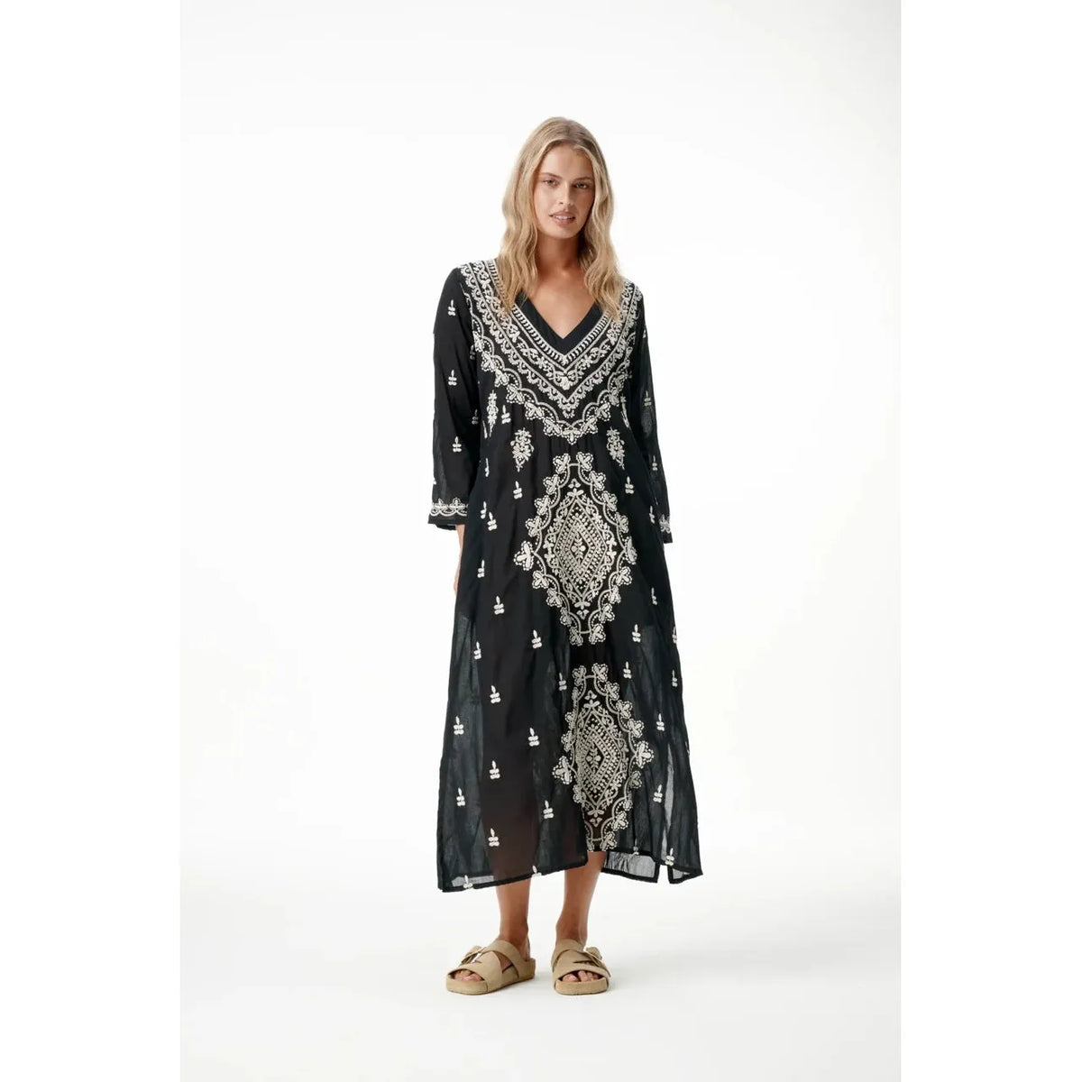 One Season Long Goa Embroidery - Black / Creme  One Season Pisces Boutique