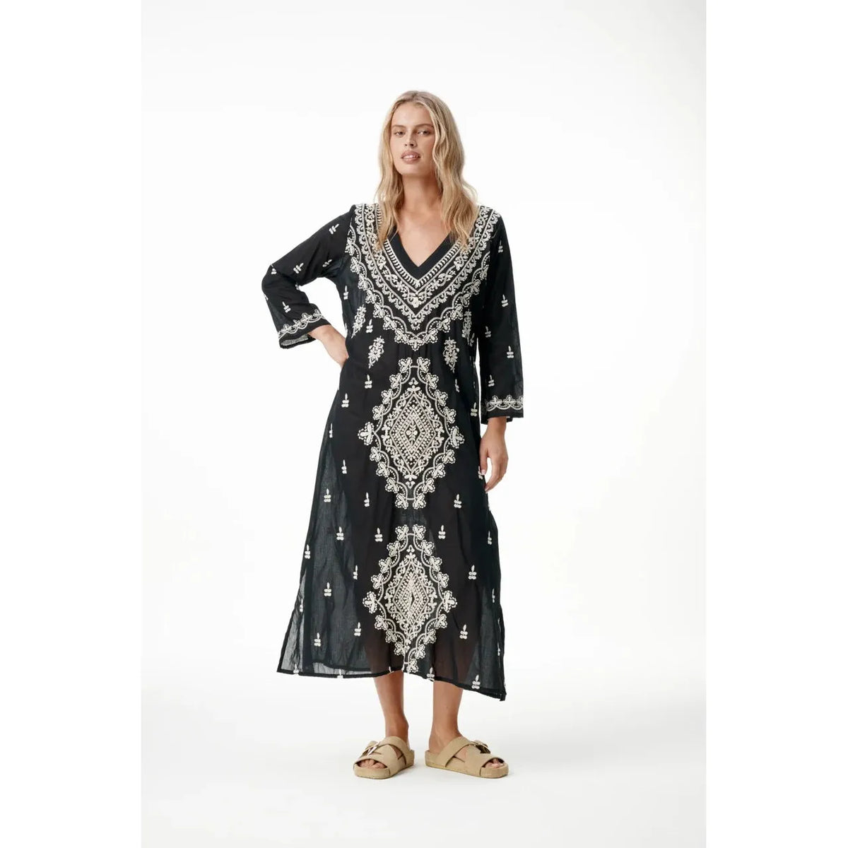 One Season Long Goa Embroidery - Black / Creme  One Season Pisces Boutique