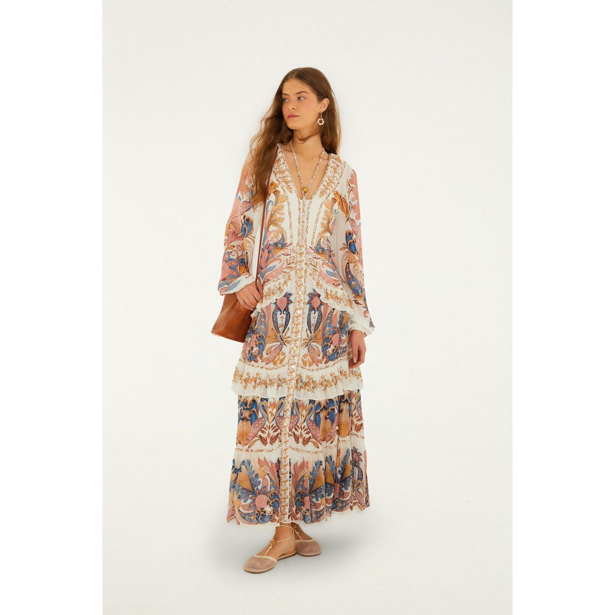 Farm Rio Sea Garden Braid Details Long Dress - Off White  Farm Rio Pisces Boutique