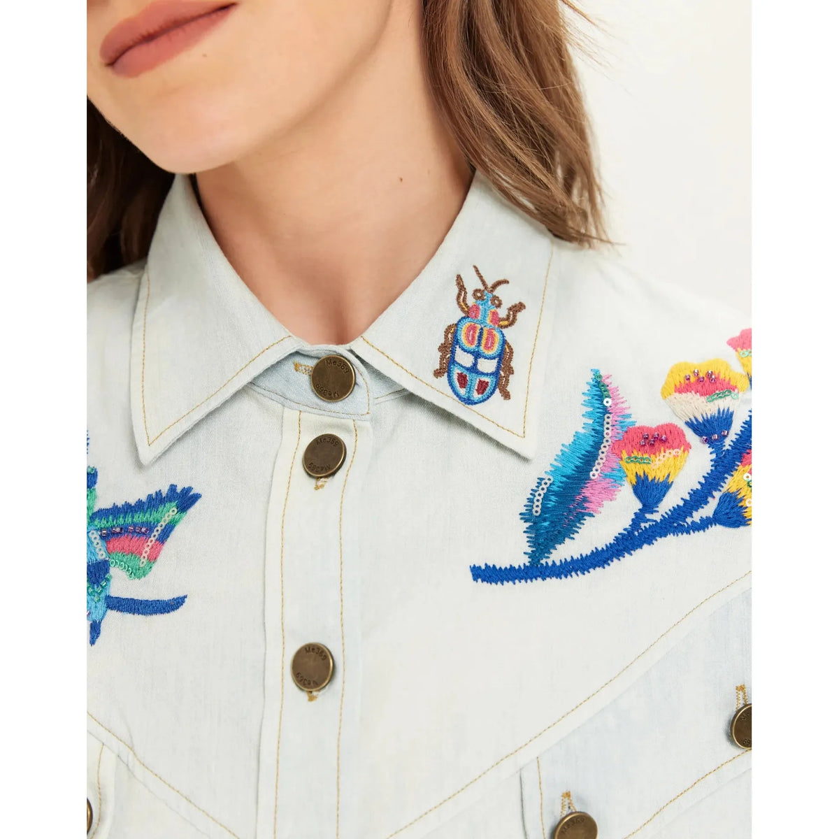 ME 369 Adelyn Oversized Embroidery Shirt - Light Blue  ME369 Pisces Boutique