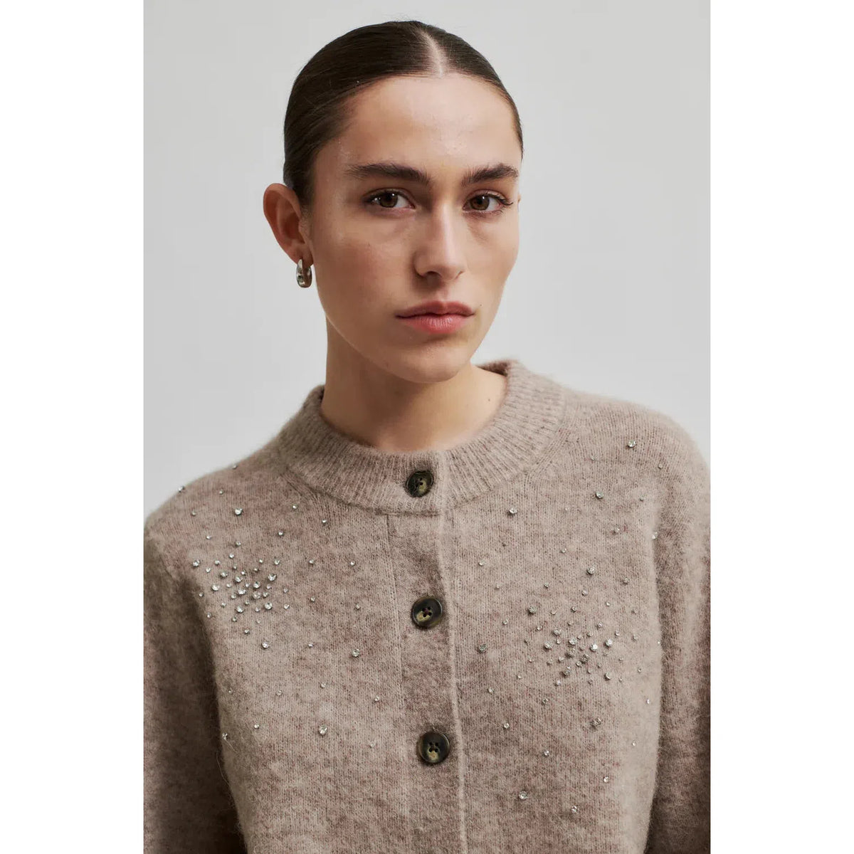 Second Female Sparkling Lurex Cardigan - Roasted Cashew