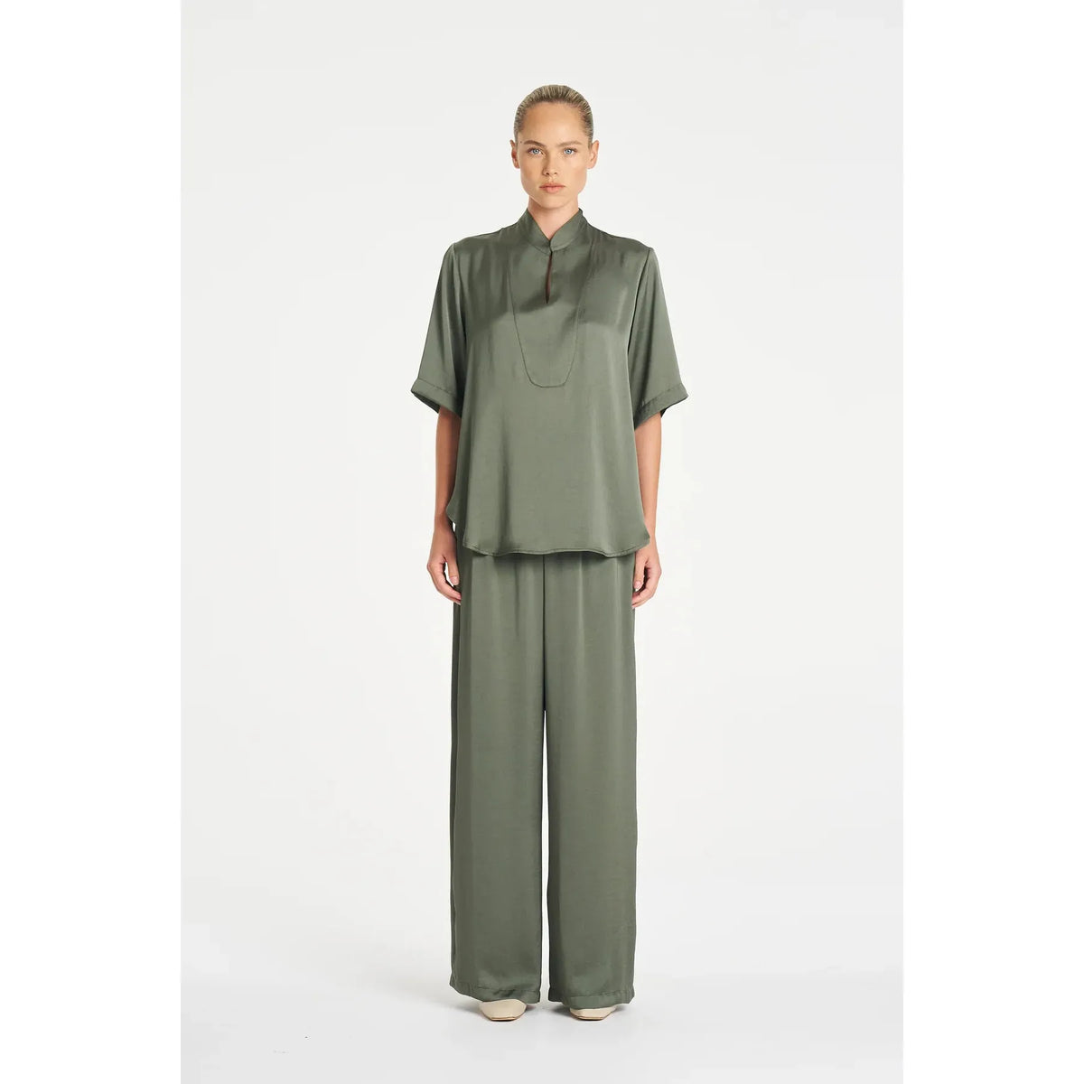 Mela Purdie Maxi  Pace Pant Mirror Satin - Sage  Mela Purdie Pisces Boutique