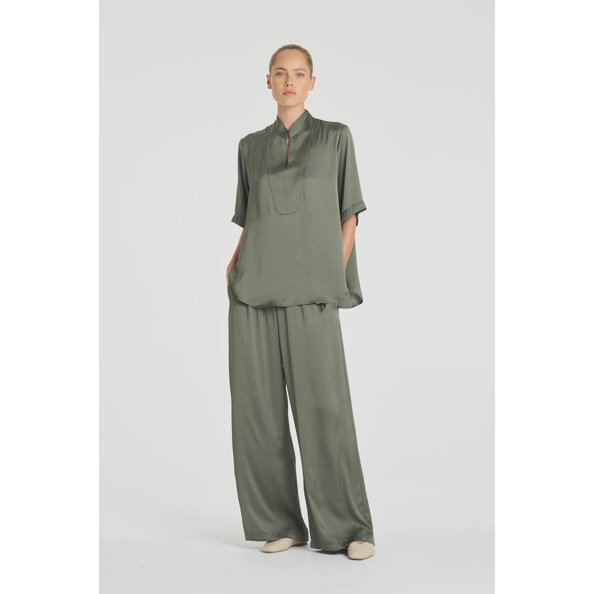 Mela Purdie Maxi  Pace Pant Mirror Satin - Sage  Mela Purdie Pisces Boutique