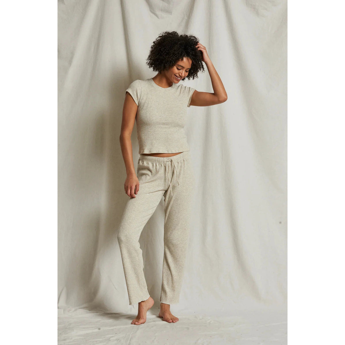 Perfect White Tee Leann Rib Jogger - Heather Oatmeal
