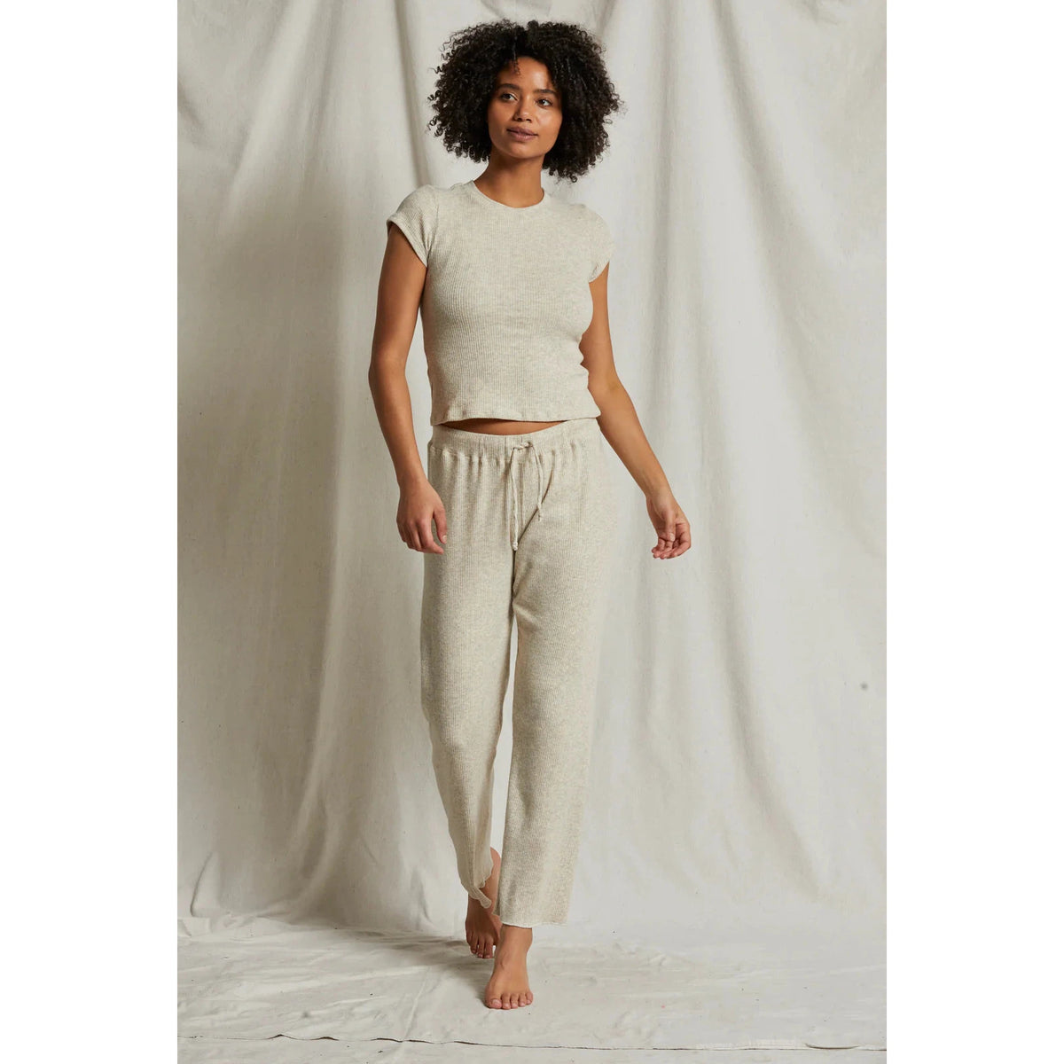Perfect White Tee Leann Rib Jogger - Heather Oatmeal