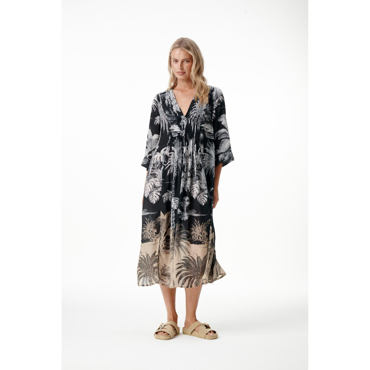 One Season Mia Midnight Palm - Black  One Season Pisces Boutique