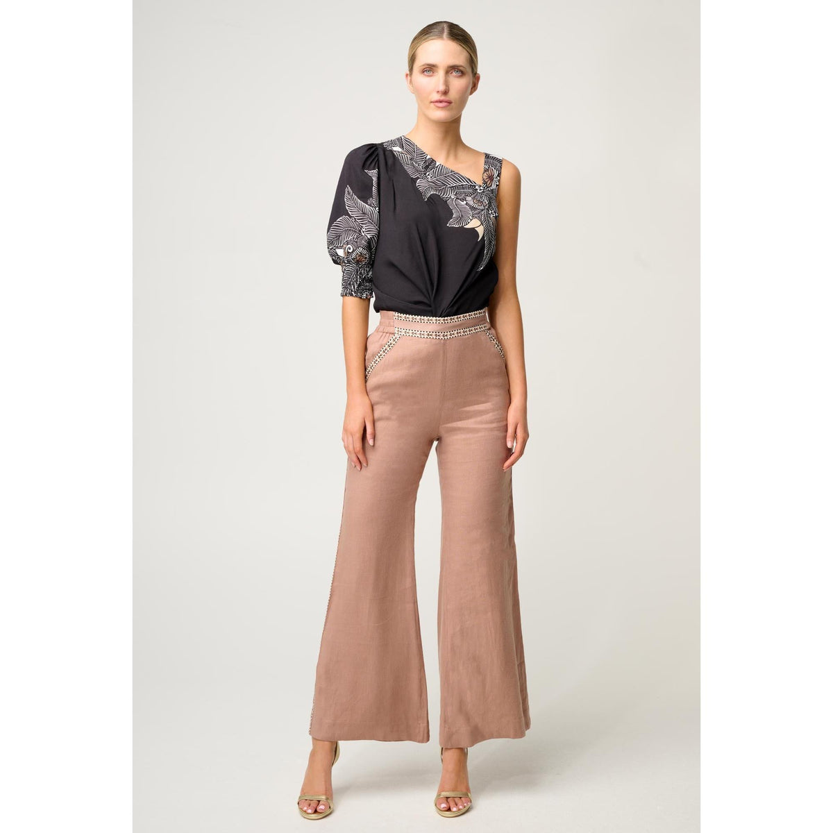 Once Was Tahani One Sleeve Top Faille - Onyx Casablanca  Once Was Pisces Boutique