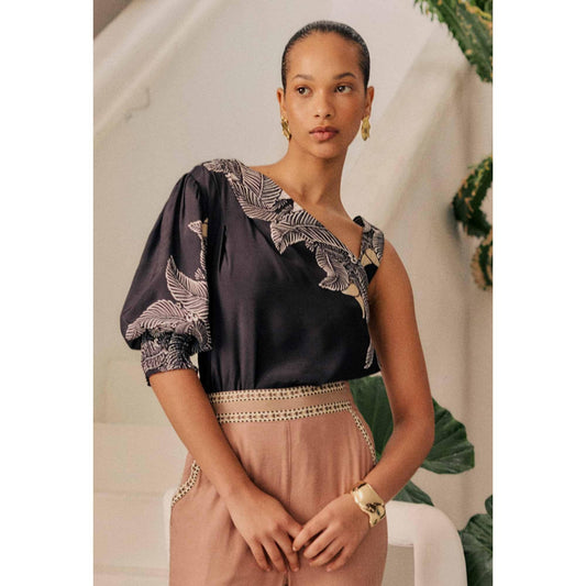 Once Was Tahani One Sleeve Top Faille - Onyx Casablanca  Once Was Pisces Boutique