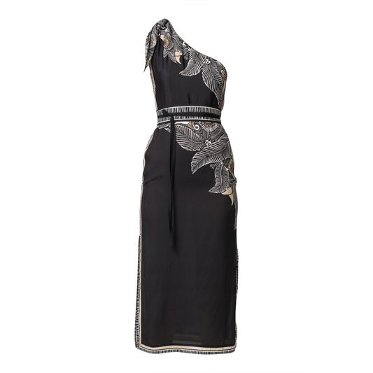 Once Was Amira One Shoulder Tie Placement Print Dress - Onys Casablanca  Once Was Pisces Boutique