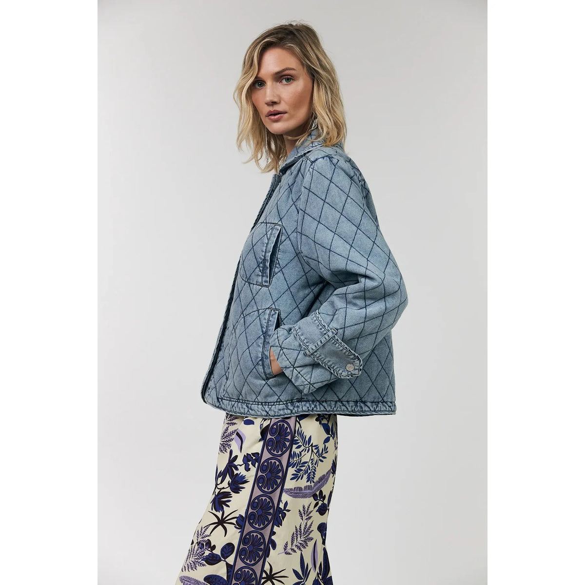 Lollys Laundry Viola Quilted Jacket - Washed Denim  Lolly's Laundry Pisces Boutique