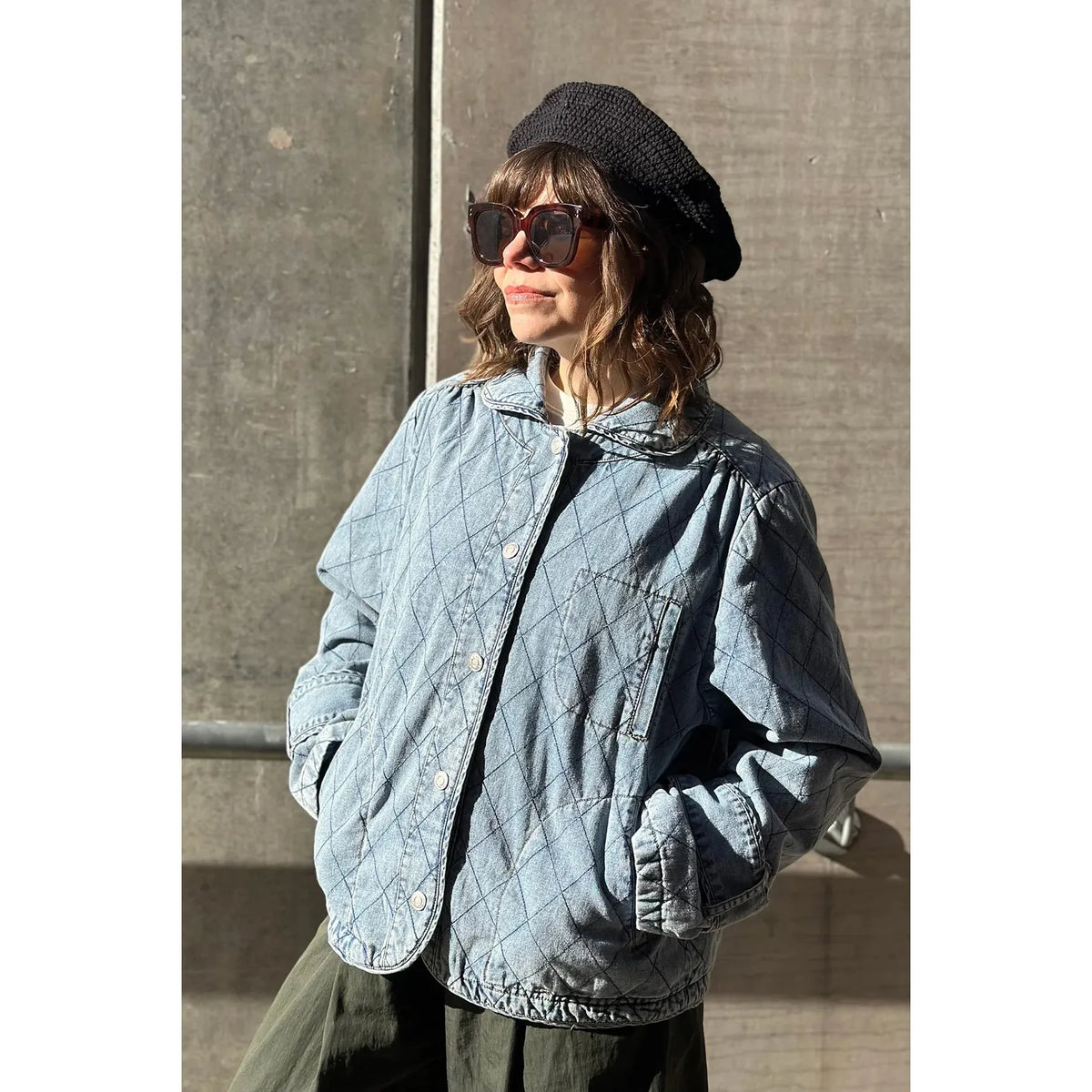 Lollys Laundry Viola Quilted Jacket - Washed Denim  Lolly's Laundry Pisces Boutique