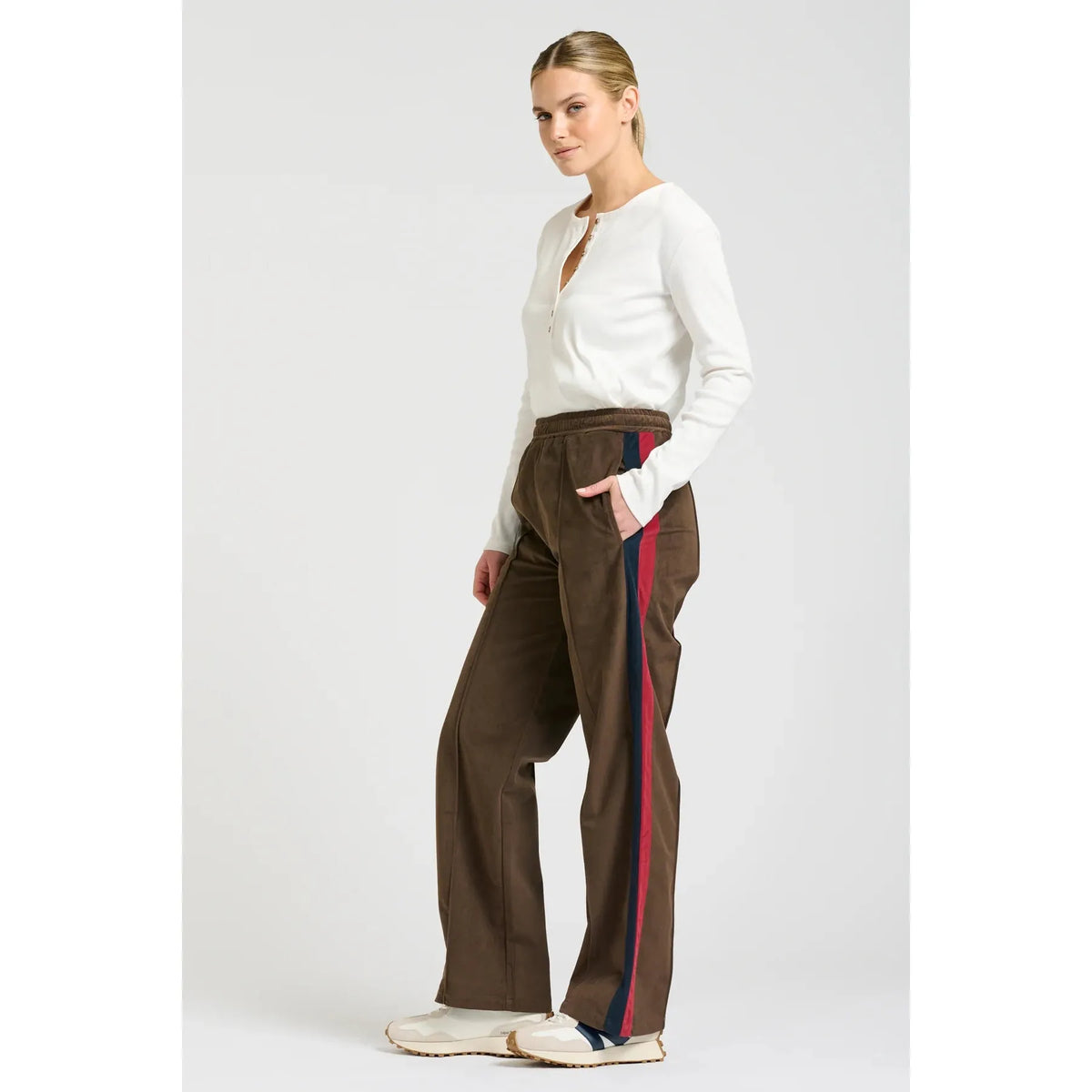 Shirty The Lucile Velvet Twill Pant - Choc Navy Ruby Stripe  Shirty Pisces Boutique